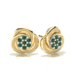 Flower Yellow Gold Diamond & Emerald Stud Earring