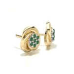 Flower Yellow Gold Diamond & Emerald Stud Earring