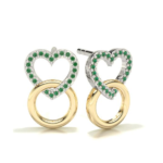 Heart Two Tone Gold Emerald Stud Earring