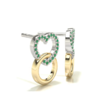 Heart Two Tone Gold Emerald Stud Earring