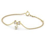 Heart Yellow Gold Pearl with Diamond Bracelet