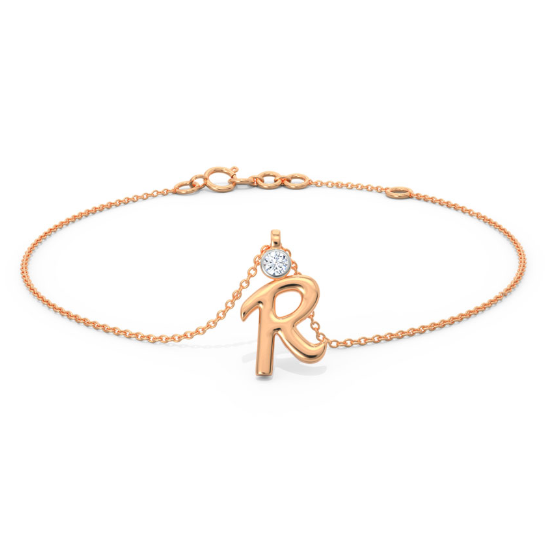 Brilliant Cut Diamond Set Letter R Bracelet in 18ct Rose Gold