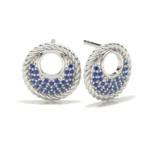 Round Shape White Gold Blue Sapphire Stud Earring