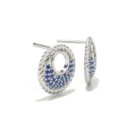 Round Shape White Gold Blue Sapphire Stud Earring