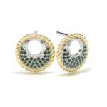 Round Shape Two Tone Gold Emerald Stud Earring