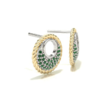 Round Shape Two Tone Gold Emerald Stud Earring