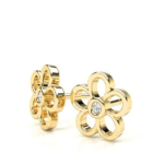 Flower Yellow Gold Diamond Stud Earring