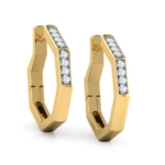 Hexagon 18k Yellow Gold Diamond Earring