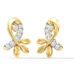 Ribbon Shape Gold Diamond Earring