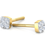 Square 18k Yellow Gold Diamond Stud Earring