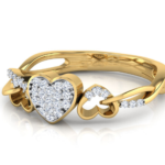 Triple Heart 18k Yellow Gold Diamond Ring