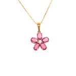 PSD000999001 Pink Sapphire Yellow Gold 18k Diamond Pendant with Chain