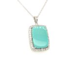 SJIH63-P-A Silver Pendant with chain and Turquoise-Zircon stone